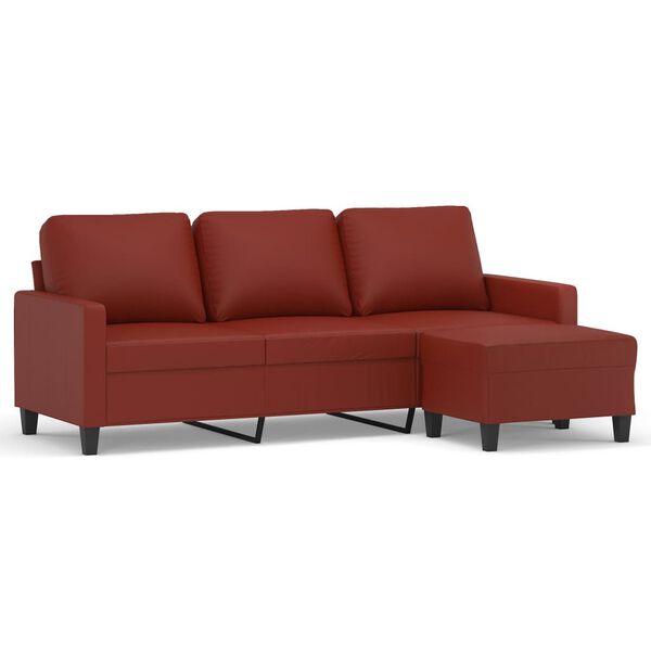 vidaXL Canap&eacute; &agrave; 3 places repose-pieds Rouge bordeaux 180 cm Similicuir