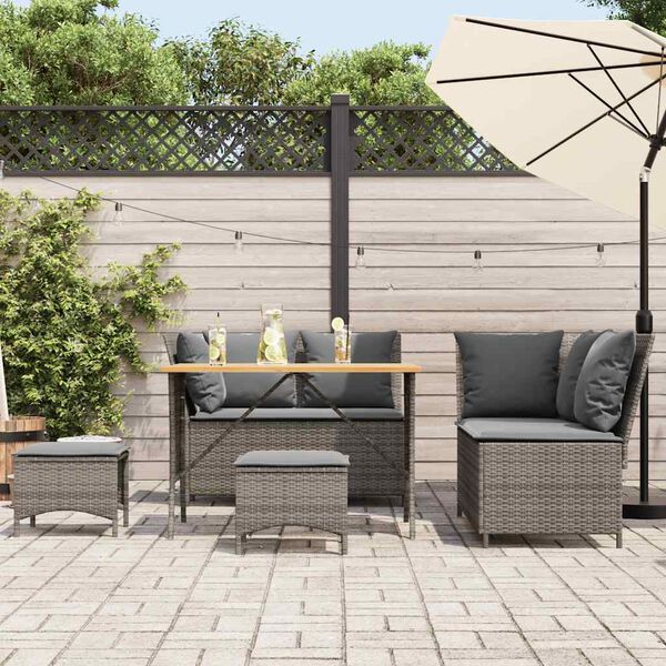 vidaXL Salon de jardin 5 pcs avec coussins gris r&eacute;sine tress&eacute;e