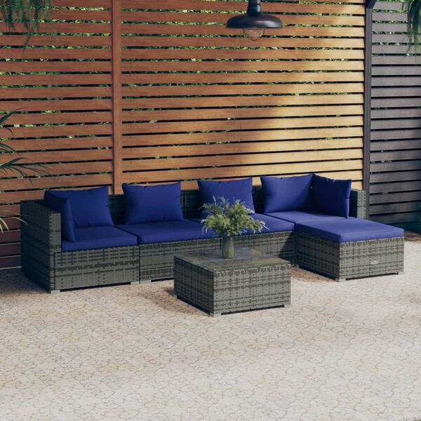 vidaXL Salon de jardin 6 pcs avec coussins r&eacute;sine tress&eacute;e gris