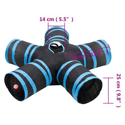 vidaXL Tunnel pour chats à 5 voies Noir et bleu 25 cm Polyester