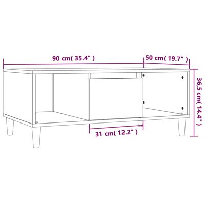 vidaXL Table basse Chêne fumé 90x50x36,5 cm Bois d'ingénierie