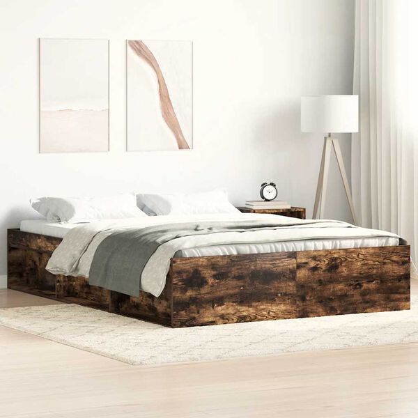 vidaXL Cadre de lit sans matelas ch&ecirc;ne fum&eacute; 140x190 cm