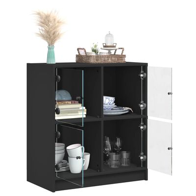 vidaXL Armoire latérale avec portes en verre noir 68x37x75,5 cm