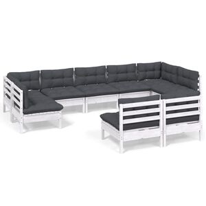 vidaXL Salon de jardin 9 pcs avec coussins blanc bois de pin massif