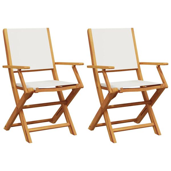 vidaXL Chaises de jardin lot de 2 blanc crème bois acacia massif tissu