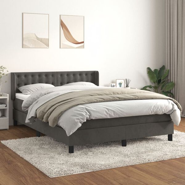 vidaXL Sommier &agrave; lattes de lit et matelas Gris fonc&eacute; 140x200cm Velours