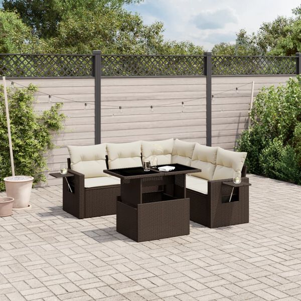 vidaXL Salon de jardin avec coussins 6 pcs marron r&eacute;sine tress&eacute;e