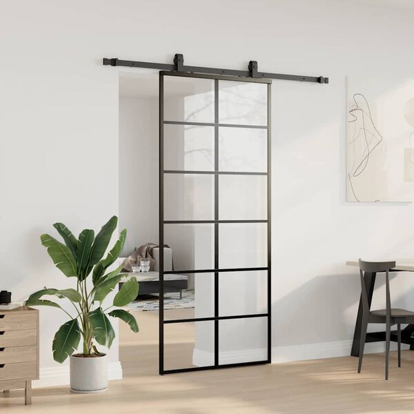 vidaXL Porte coulissante kit de quincaillerie noir 90x205 cm verre ESG