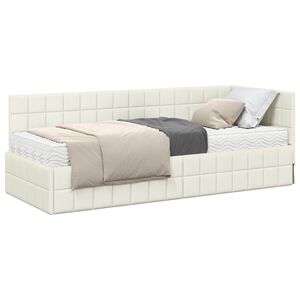 vidaXL Cadre de lit d'angle avec matelas 2 pi&egrave;ces Cr&egrave;me Velours