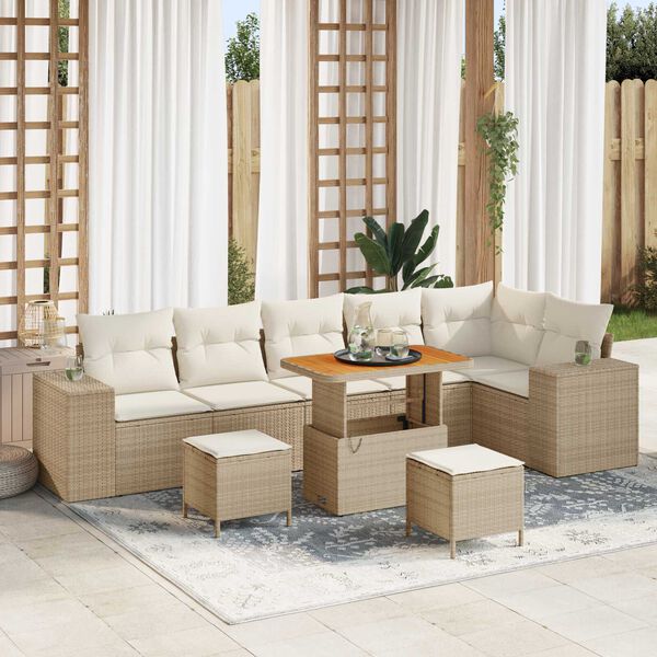 vidaXL Ensemble de canap&eacute; de jardin avec coussin 9 pcs Beige polyrotin