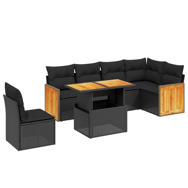 vidaXL Salon de jardin 7 pcs avec coussins noir r&eacute;sine tress&eacute;e