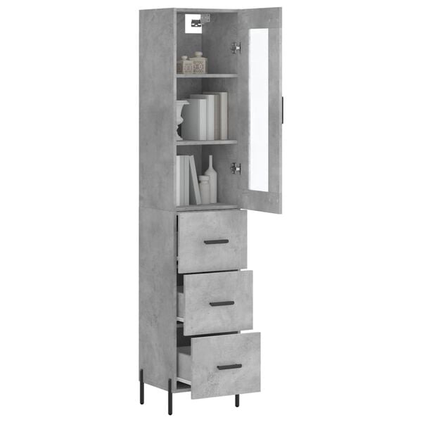vidaXL Buffet haut Gris b&eacute;ton 34,5x34x180 cm Bois d'ing&eacute;nierie