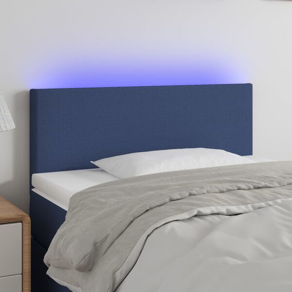 vidaXL T&ecirc;te de lit &agrave; LED Bleu 80x5x78/88 cm Tissu