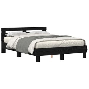 vidaXL Cadre de lit avec LED Ch&ecirc;ne noir 150 x 200 cm Bois d'ing&eacute;nierie
