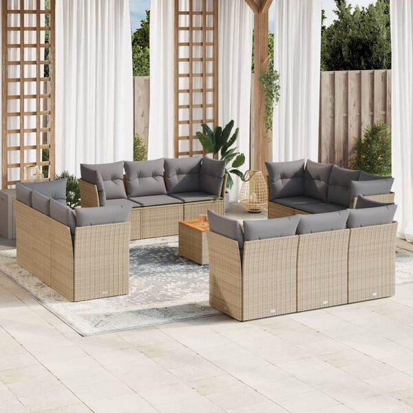 vidaXL Salon de jardin avec coussins 13 pcs beige r&eacute;sine tress&eacute;e
