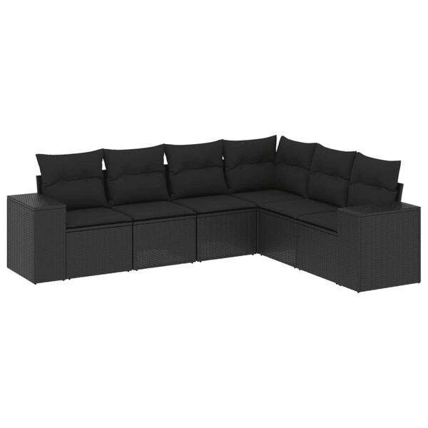 vidaXL Salon de jardin 6 pcs avec coussins noir r&eacute;sine tress&eacute;e