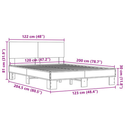 vidaXL Cadre de lit chêne marron 120x200 cm bois d'ingénierie et métal