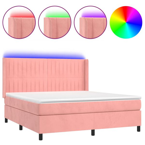 vidaXL Sommier &agrave; lattes de lit matelas et LED Rose 180x200 cm Velours
