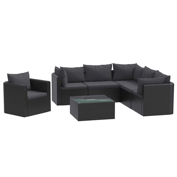 vidaXL Salon de jardin 7 pcs avec coussins R&eacute;sine tress&eacute;e Noir