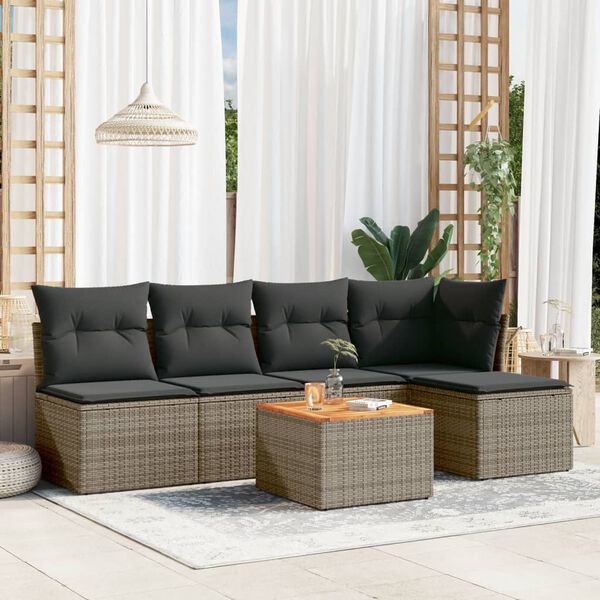 vidaXL Salon de jardin 6 pcs avec coussins gris r&eacute;sine tress&eacute;e
