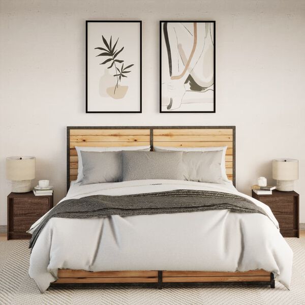 vidaXL Armoires de chevet et lumi&egrave;res LED 2 pcs ch&ecirc;ne marron