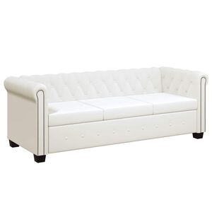 vidaXL Canap&eacute; Chesterfield &agrave; 3 places cuir synth&eacute;tique blanc