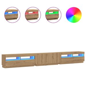 vidaXL Meuble TV avec lumi&egrave;res LED ch&ecirc;ne artisanal bois d'ing&eacute;nierie
