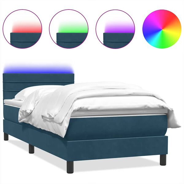 vidaXL Sommier &agrave; lattes de lit et matelas et LED bleu fonc&eacute; 80x210 cm velours