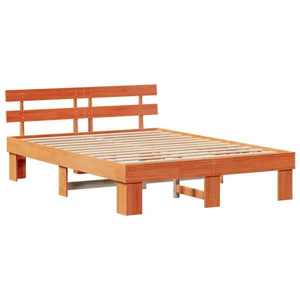 vidaXL Cadre de lit avec t&ecirc;te de lit Brun cire 160 x 200 cm Pin massif