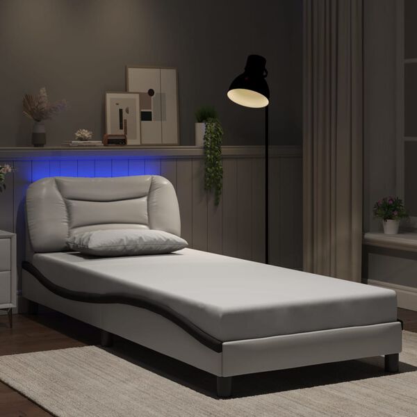 vidaXL Cadre de lit avec LED sans matelas Hvar blanc et noir 90x190 cm