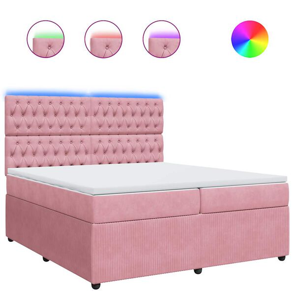 vidaXL Sommier &agrave; lattes de lit avec matelas Rose 200x200 cm Velours
