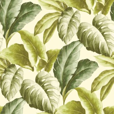 DUTCH WALLCOVERINGS Papier peint Feuilles tropicales Vert et blanc