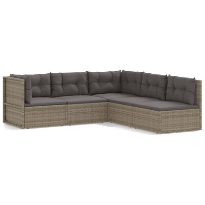 vidaXL Salon de jardin 5 pcs avec coussins Gris Résine tressée