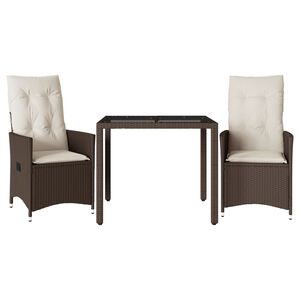 vidaXL Ensemble de bistro 3 pcs avec coussins marron r&eacute;sine tress&eacute;e