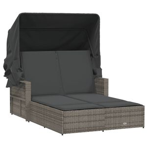 vidaXL Chaise longue double et auvent et coussins gris r&eacute;sine tress&eacute;e