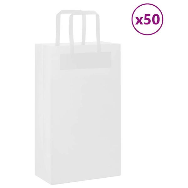 vidaXL Sacs en papier 50 pcs avec poign&eacute;es blanc 21x11x36 cm