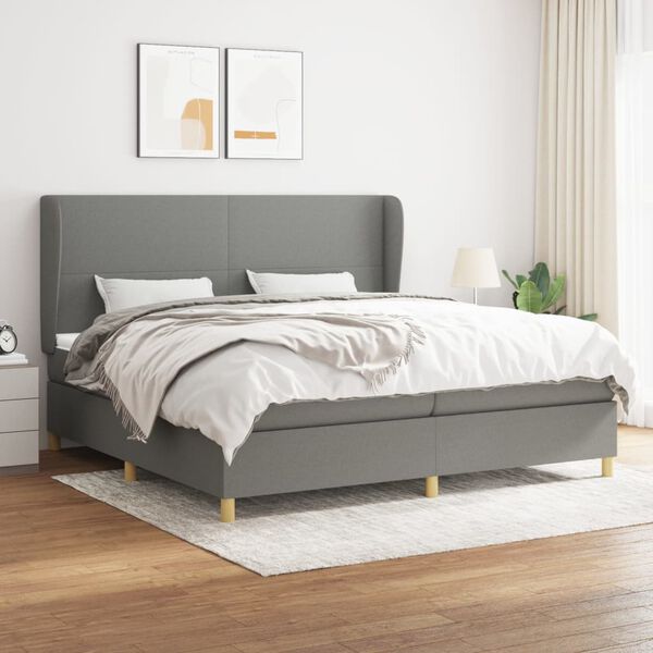 vidaXL Sommier &agrave; lattes de lit avec matelas Gris fonc&eacute; 200x200cm Tissu