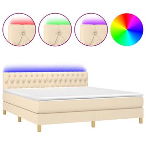 vidaXL Sommier &agrave; lattes de lit avec matelas LED Cr&egrave;me 180x200 cm Tissu