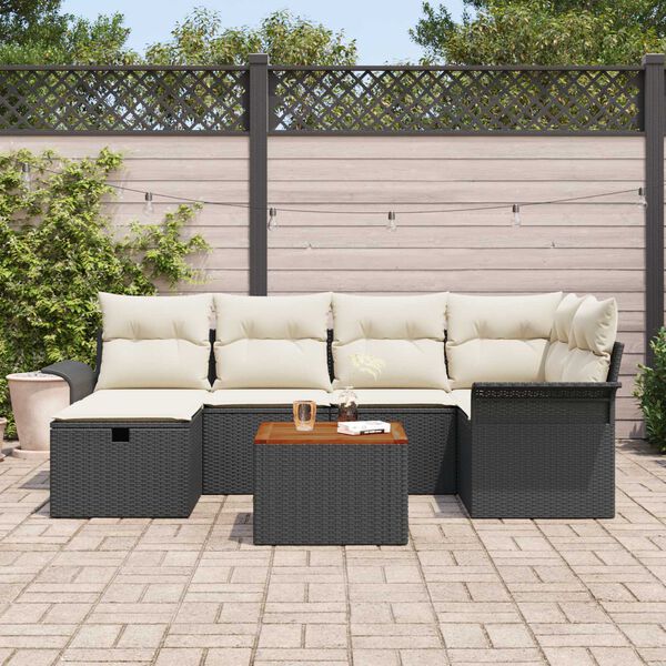 vidaXL Ensemble de canap&eacute; de jardin avec coussin 7 pcs Noir polyrotin