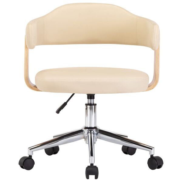 vidaXL Chaise pivotante de bureau Crème Bois courbé et similicuir