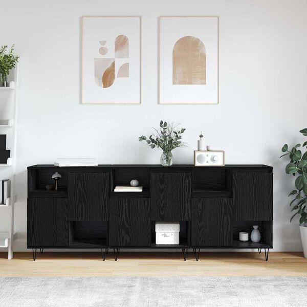 vidaXL Buffet 3 pcs Ch&ecirc;ne noir 60 x 35 x 70 cm