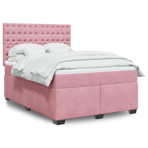 vidaXL Sommier &agrave; lattes de lit avec matelas Rose 140x190 cm Velours