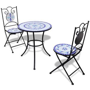 vidaXL Ensemble de bistro 3 pcs Carreaux c&eacute;ramiques Bleu et blanc