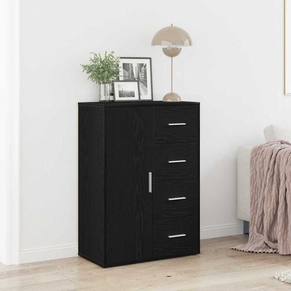 vidaXL Buffet avec tiroir Ch&ecirc;ne noir 60 x 31 x 84 cm Bois d'ing&eacute;nierie