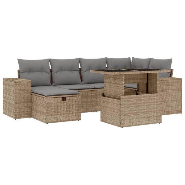 vidaXL Salon de jardin avec coussins 7 pcs beige r&eacute;sine tress&eacute;e