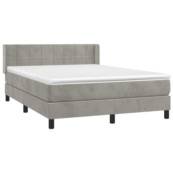 vidaXL Sommier &agrave; lattes de lit et matelas Gris clair 140x200cm Velours