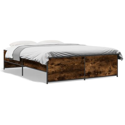 vidaXL Cadre de lit chêne fumé 140x190 cm bois d'ingénierie et métal