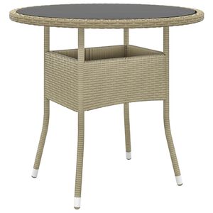 vidaXL Table de jardin &Oslash;80x75 cm Verre tremp&eacute;/r&eacute;sine tress&eacute;e Beige