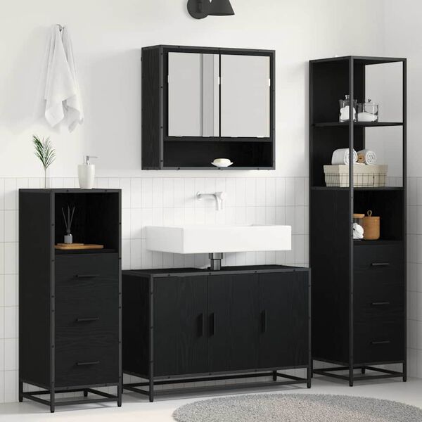 vidaXL Ensemble de mobilier de salle de bain 3 pcs Ch&ecirc;ne noir