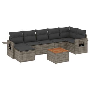 vidaXL Salon de jardin 8 pcs avec coussins gris r&eacute;sine tress&eacute;e